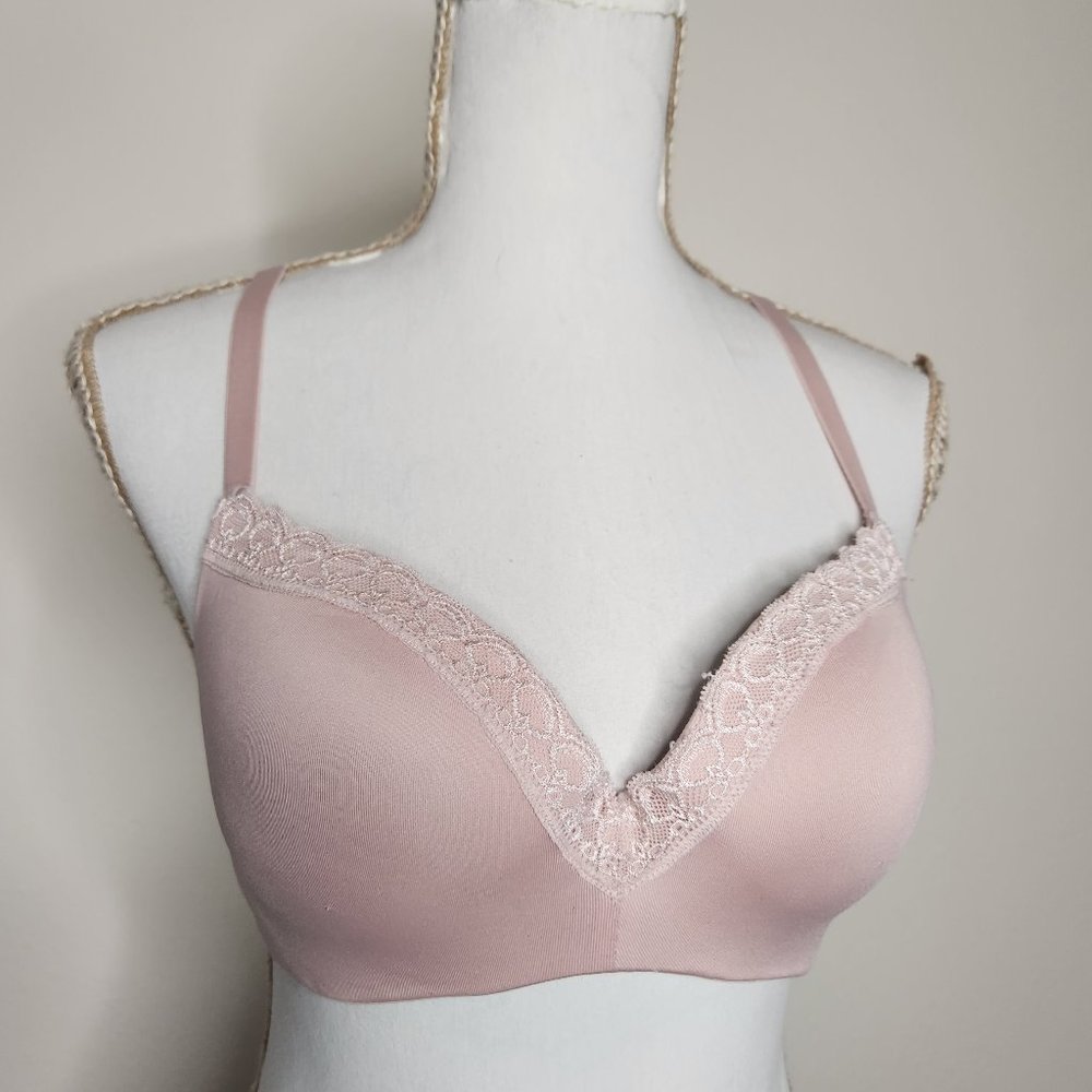 Maidenform Womens 38B Light Pink Padded Wired Bra Lace Trim Hook Eye - Picture 1 of 5